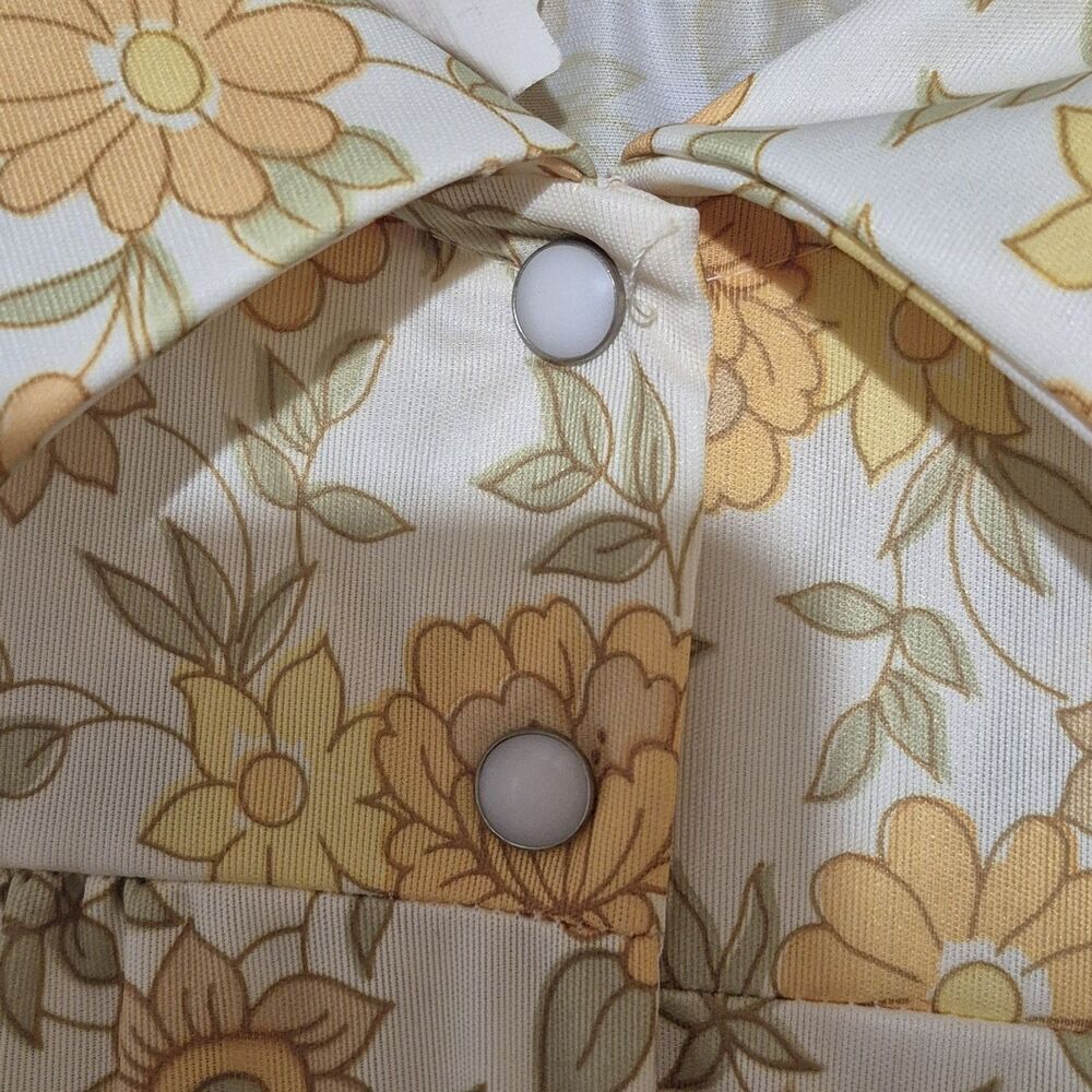 VTG 70's USA Made Yellow Snap Button Short Sleeve Night Gown Sleep Dress Small - Picture 5 of 6